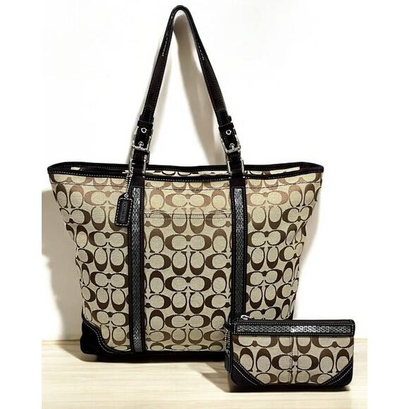 Vintage Coach 8K53 Signature Beaded Tote & 6F35 Signature Beaded Wristlet - Picture 1 of 15
